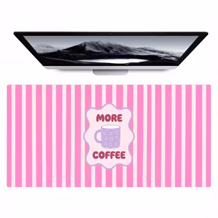Bureau onderlegger - More coffee - Roze - Paars - Strepen - Mok — 1