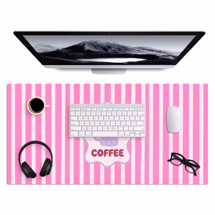 Bureau onderlegger - More coffee - Roze - Paars - Strepen - Mok — 4