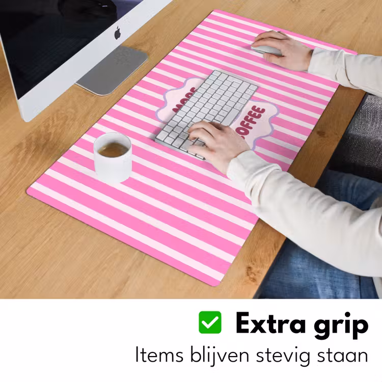 Bureau onderlegger - More coffee - Roze - Paars - Strepen - Mok — 6