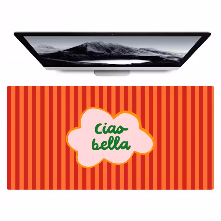 Bureau onderlegger - Ciao bella - Tekstwolk - Strepen - Oranje — 1