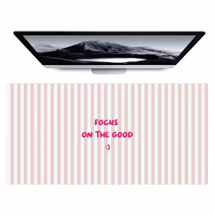 Bureau onderlegger - Focus on the good - Strepen - Roze - Smiley — 1
