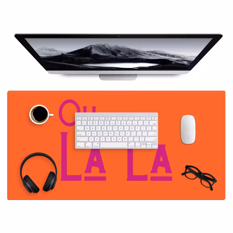 Bureau onderlegger - Oh la la - Oranje - Roze - Scheeflettertype — 4