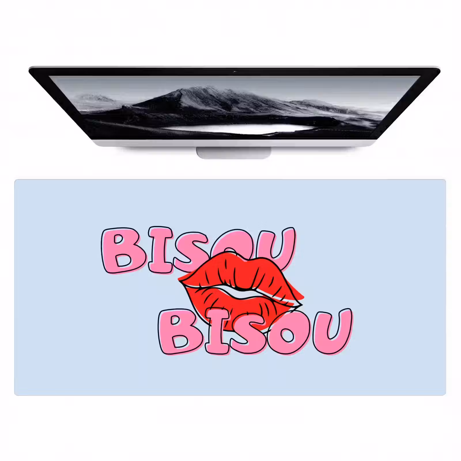 Bureau onderlegger - Bisou - Blauw - Roze - Lippen — 1