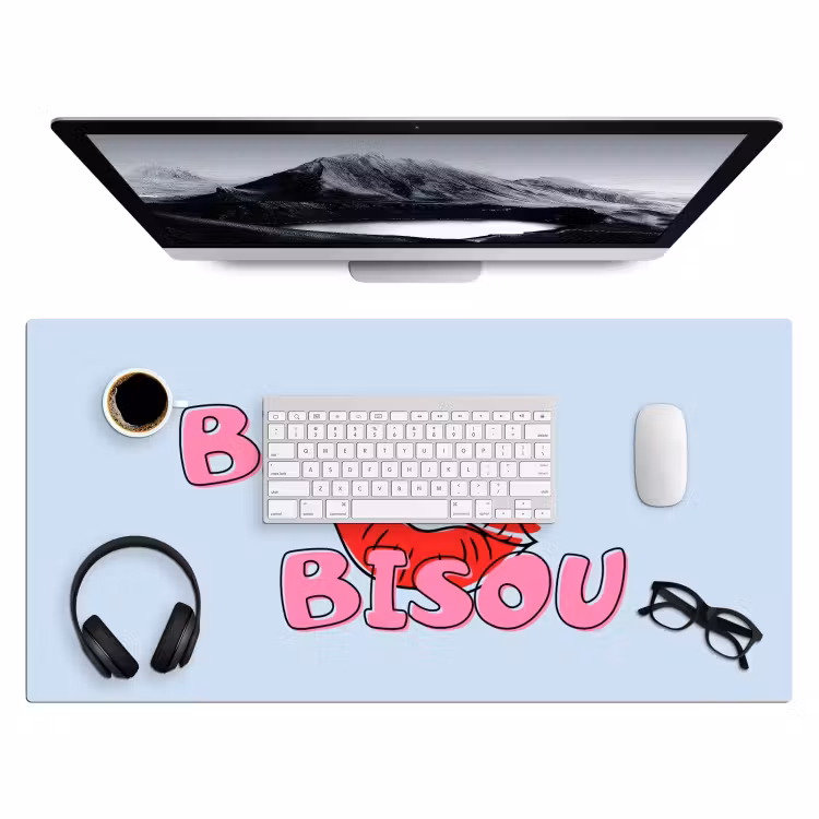 Bureau onderlegger - Bisou - Blauw - Roze - Lippen — 4