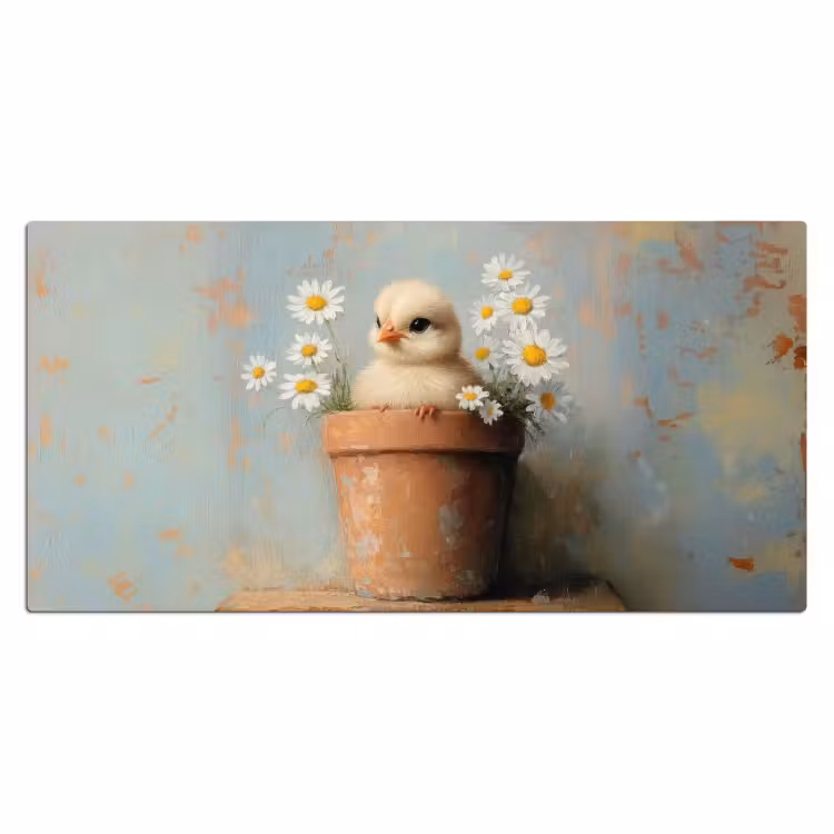 Bureau onderlegger - Bloempot - Kuiken - Bloemetjes — 1