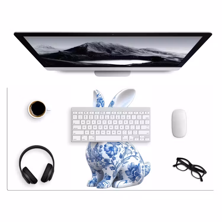 Bureau onderlegger - Delftsblauw - Haasje - Wit — 3