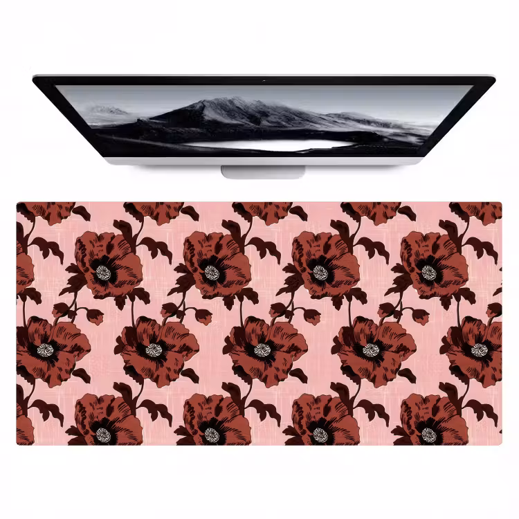 Bureau onderlegger - Bloemen - Retro - Rood — 1