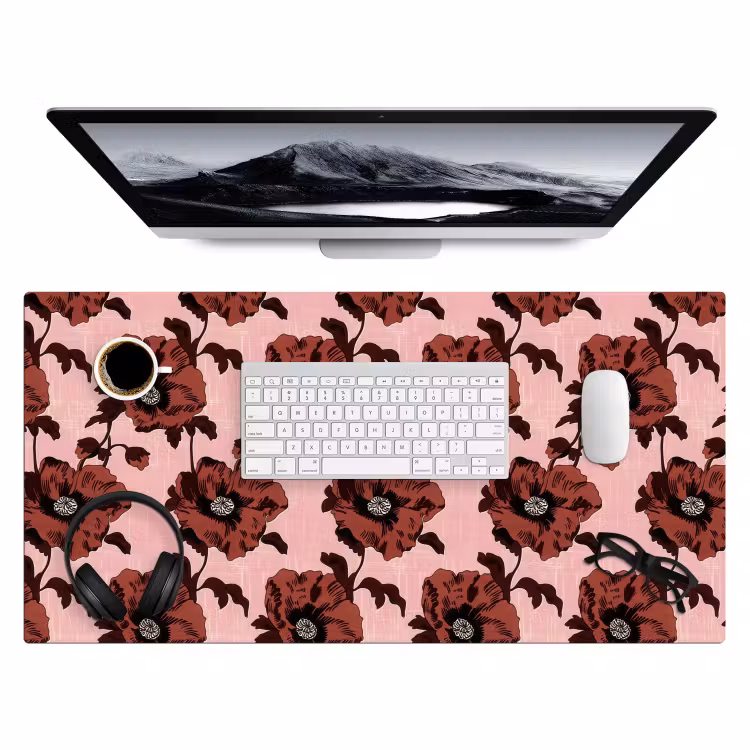 Bureau onderlegger - Bloemen - Retro - Rood — 4