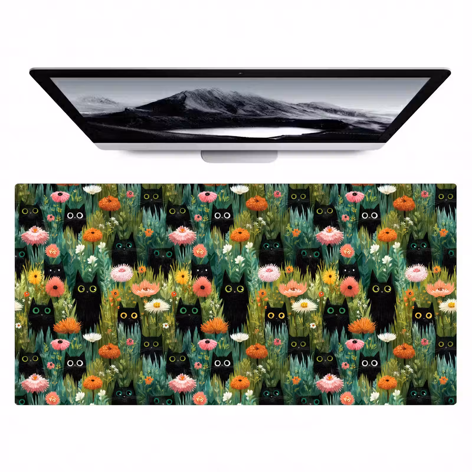 Bureau onderlegger - Katten - Bloemen - Kleurrijk — 1