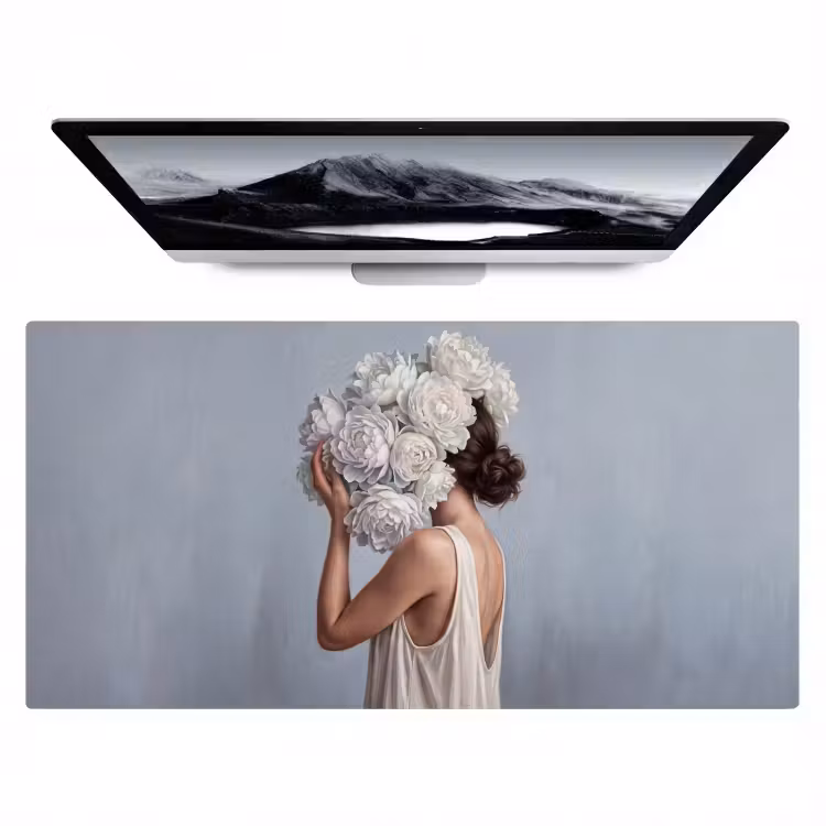 Bureau onderlegger - Bloemen - Vrouw - Wit — 1