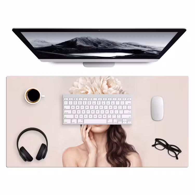 Bureau onderlegger - Gezicht - Pioenrozen - Crème — 4