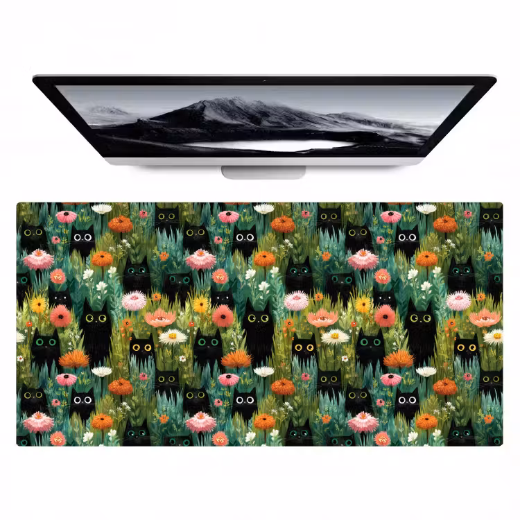Bureau onderlegger - Katten - Bloemen - Kleurrijk — 1