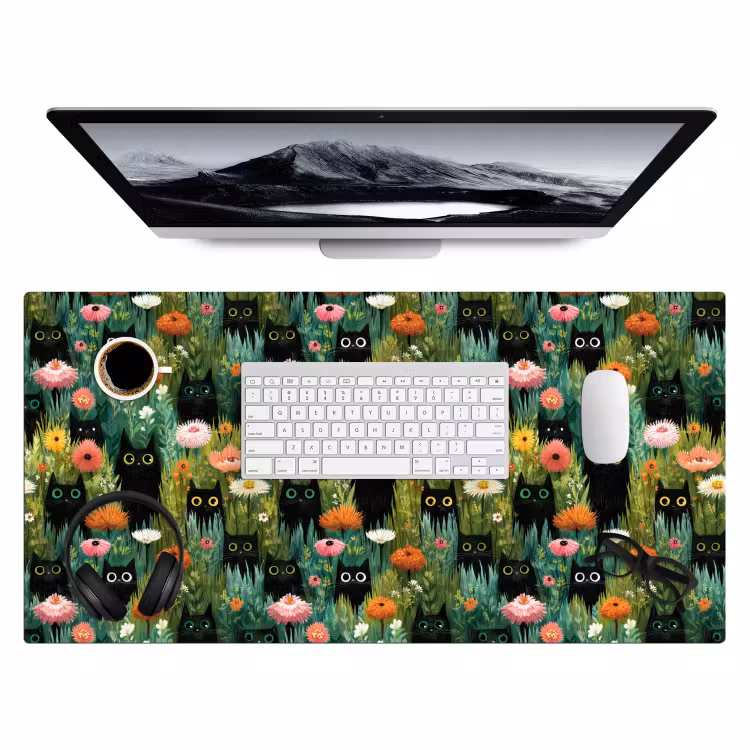Bureau onderlegger - Katten - Bloemen - Kleurrijk — 4