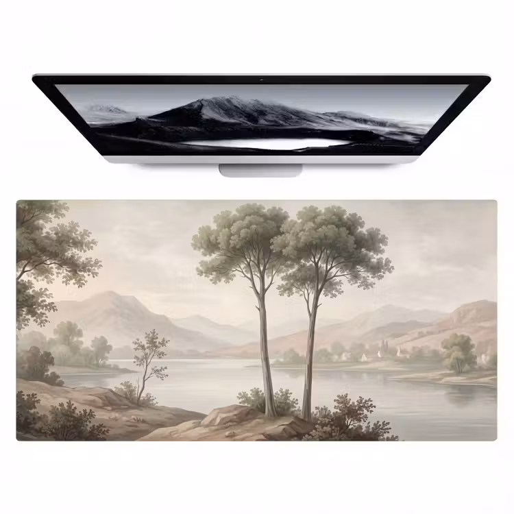 Bureau onderlegger - Bomen - Meer - Bergen - Illustratie — 1