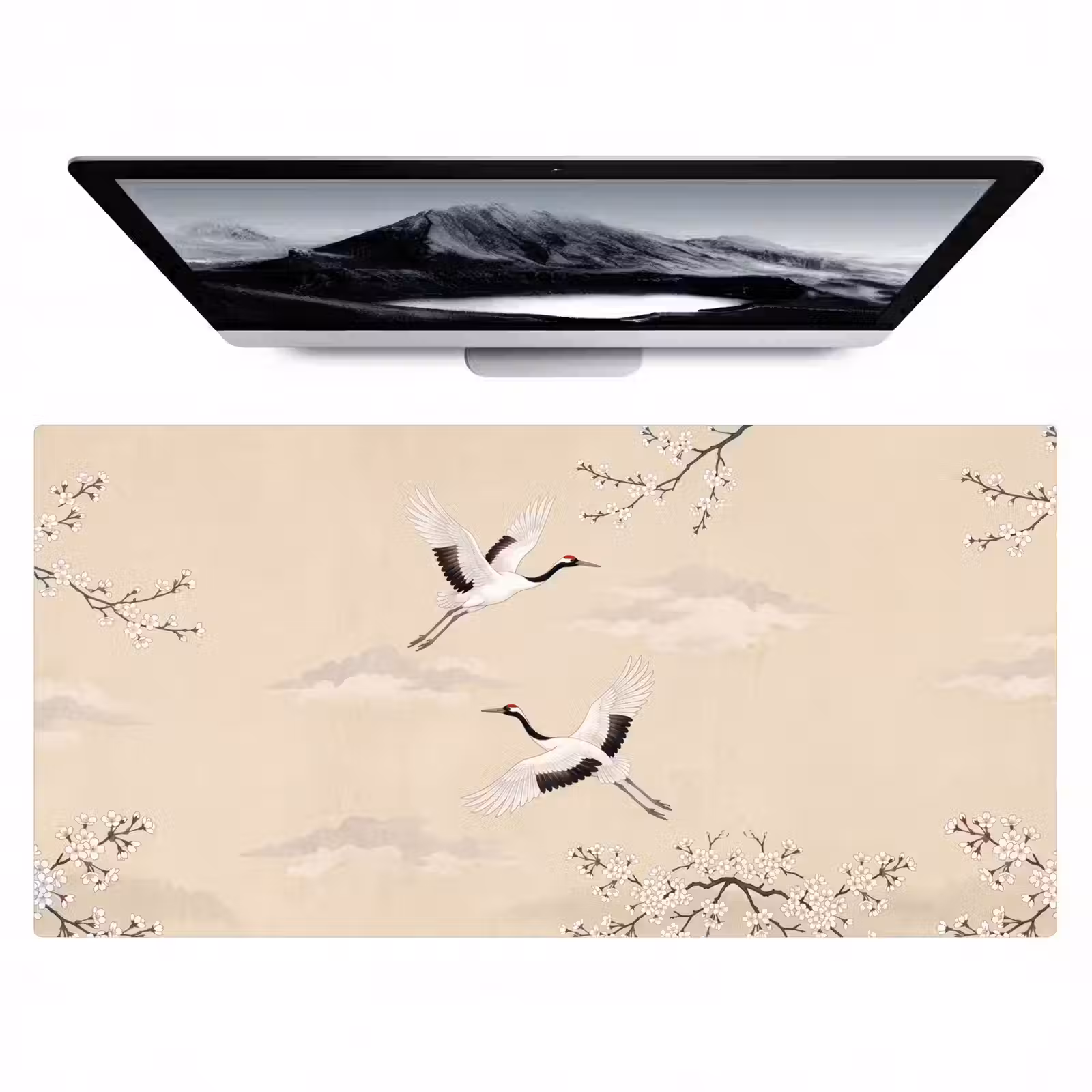 Bureau onderlegger - Kraanvogels - Bloesem - Beige — 1