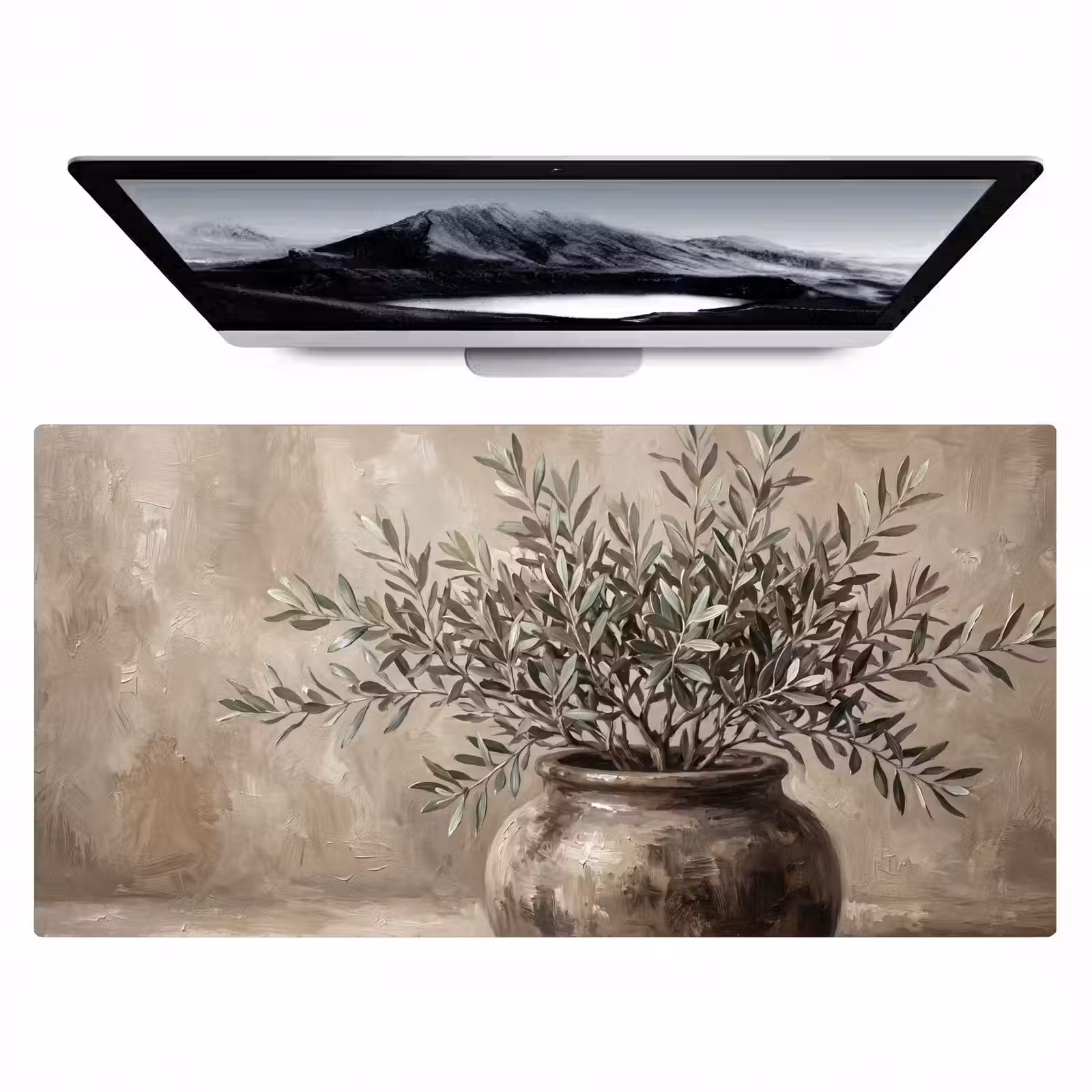 Bureau onderlegger - Olijfplant - Aardenpot - Abstract - Beige — 1