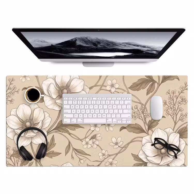 Bureau onderlegger - Bloemen - Patroon - Beige — 4