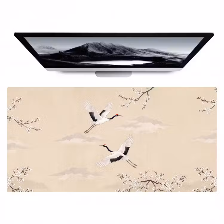 Bureau onderlegger - Kraanvogels - Bloesem - Beige — 1