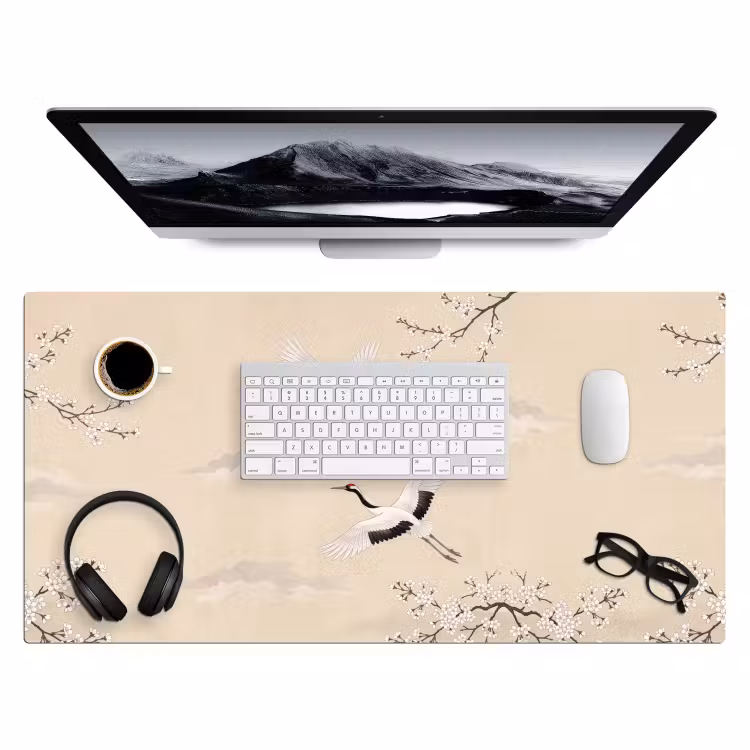 Bureau onderlegger - Kraanvogels - Bloesem - Beige — 4