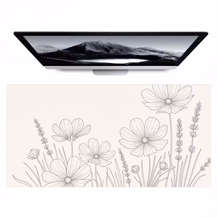 Bureau onderlegger - Minimalistisch - Modern - Bloemen - Beige — 1