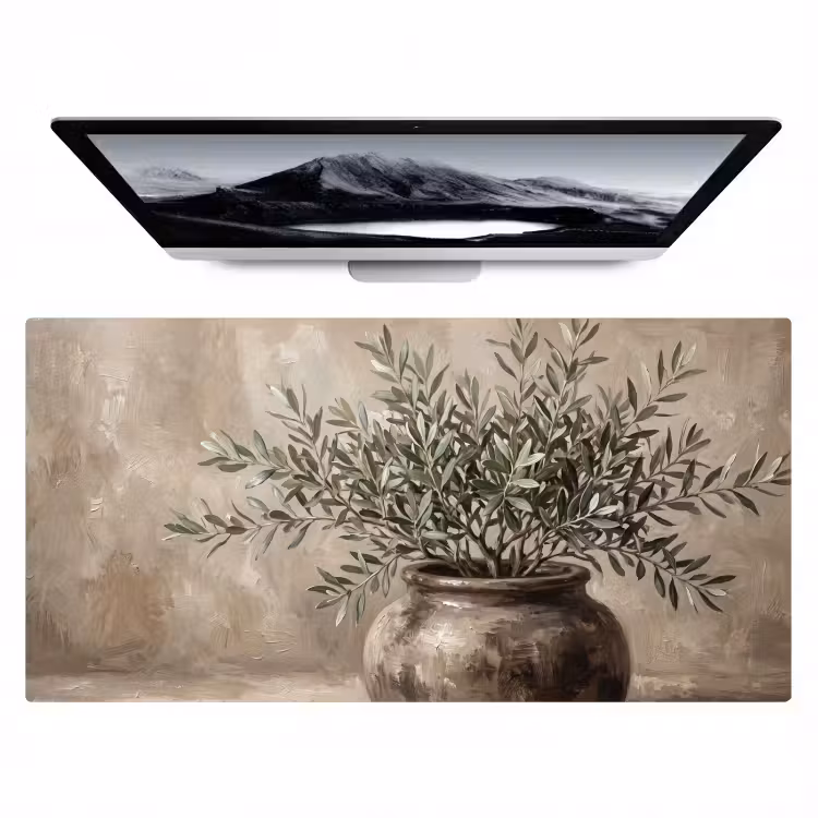 Bureau onderlegger - Olijfplant - Aardenpot - Abstract - Beige — 1