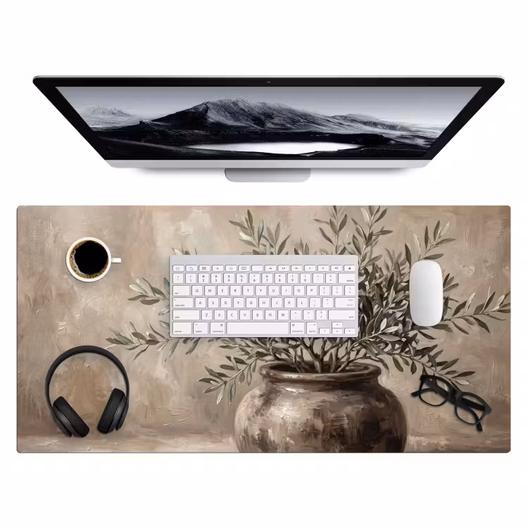 Bureau onderlegger - Olijfplant - Aardenpot - Abstract - Beige — 4