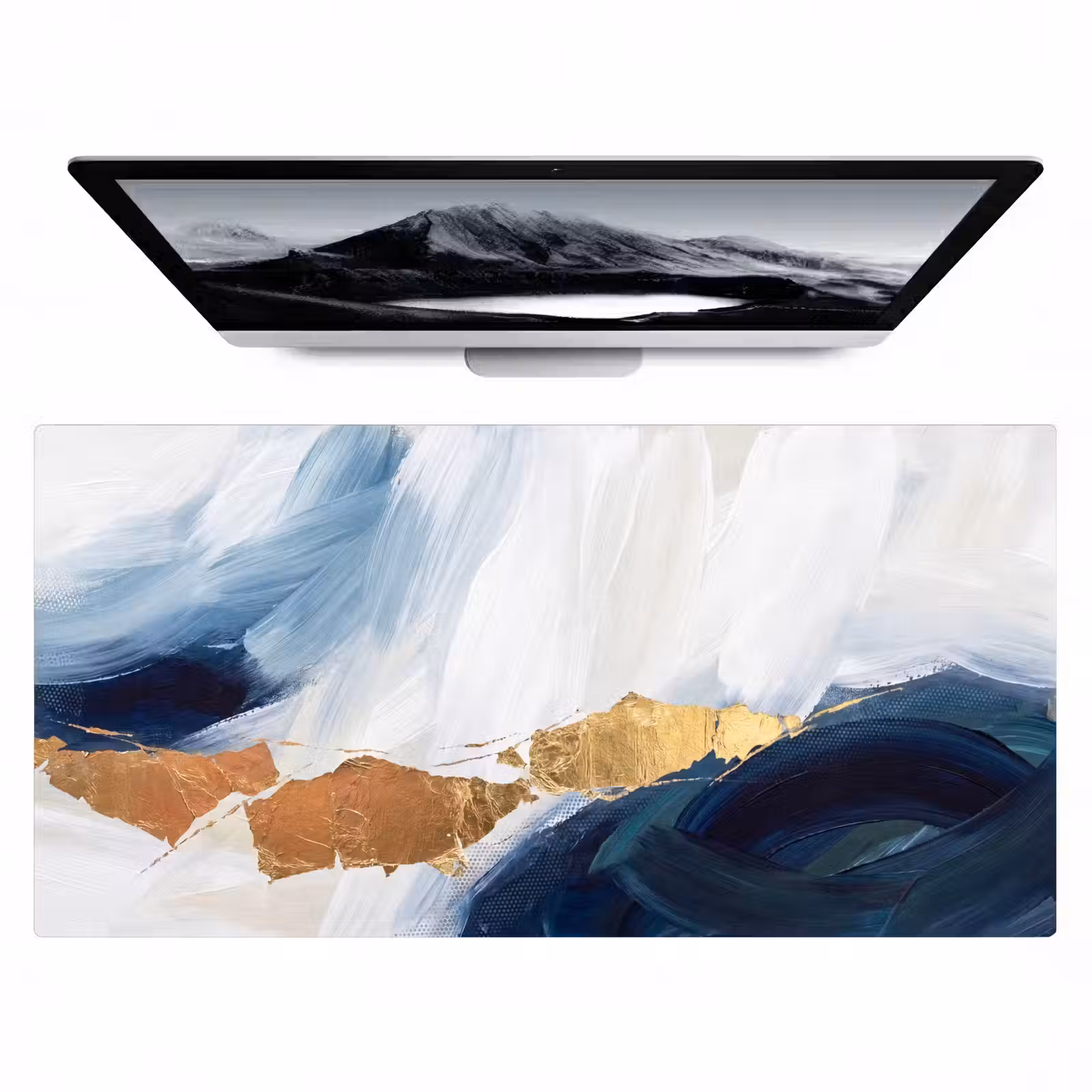 Bureau onderlegger - Abstract - Acryl - Blauw - Goud - Elegant — 1