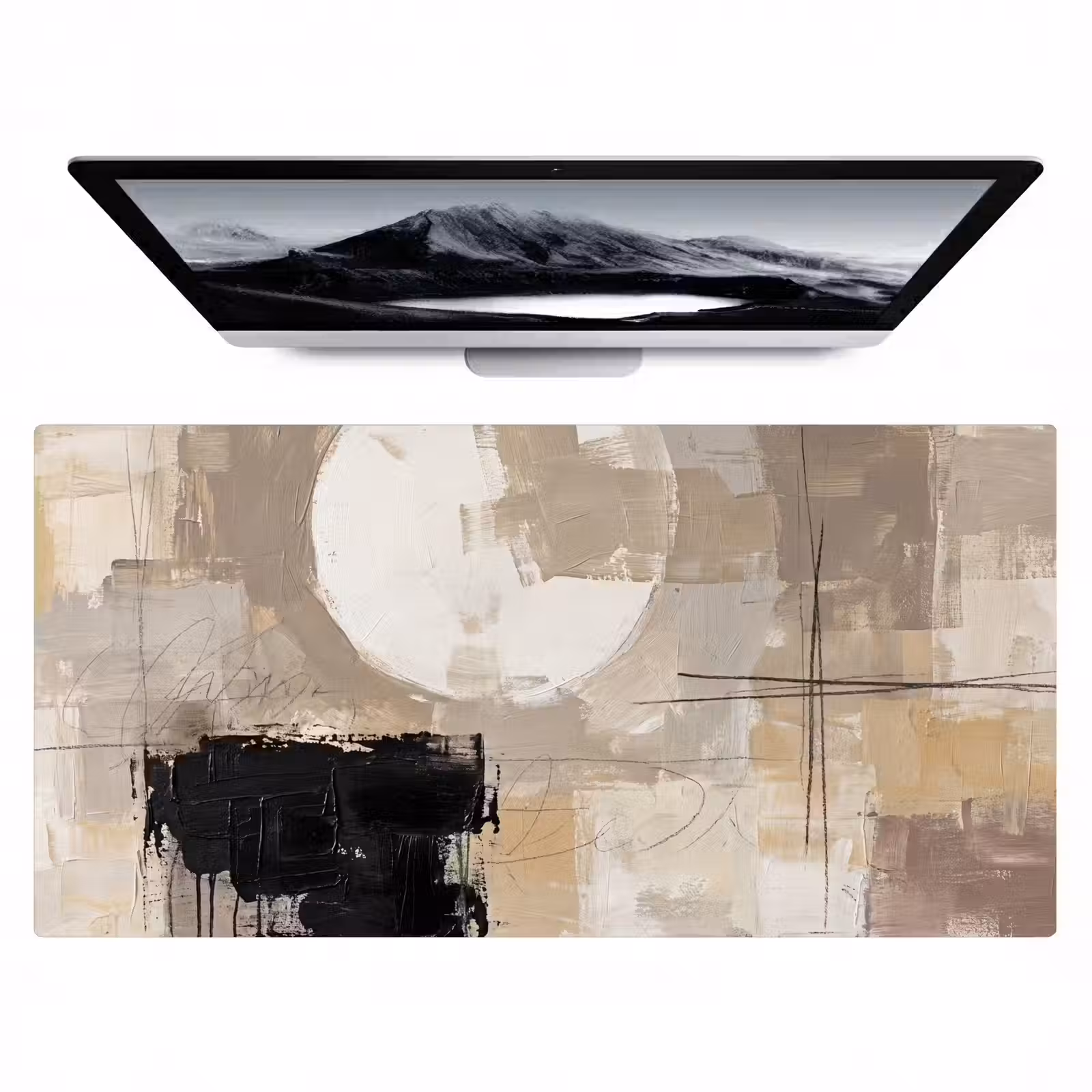 Bureau onderlegger - Abstract - Cirkel - Modern - Beige - Zwart - Minimalistisch — 1