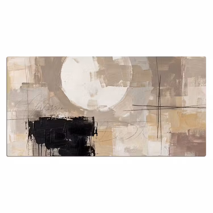 Bureau onderlegger - Abstract - Cirkel - Modern - Beige - Zwart - Minimalistisch — 2