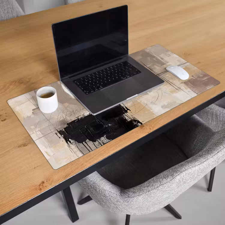 Bureau onderlegger - Abstract - Cirkel - Modern - Beige - Zwart - Minimalistisch — 3