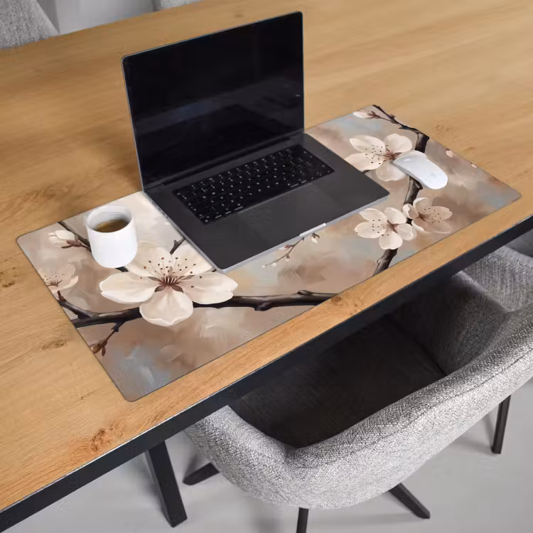 Bureau onderlegger - Bloesem - Takken - Schilderij - Beige - Serene — 3