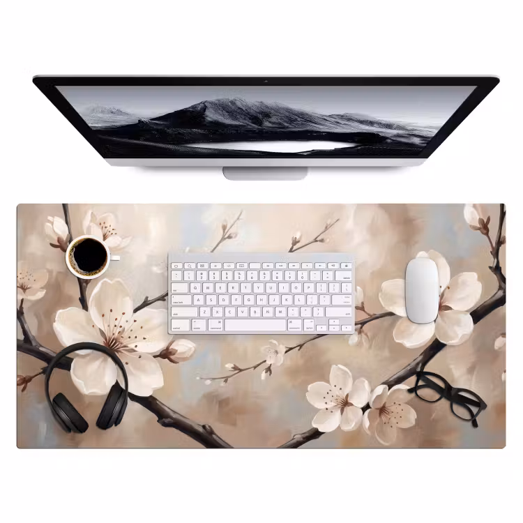 Bureau onderlegger - Bloesem - Takken - Schilderij - Beige - Serene — 4