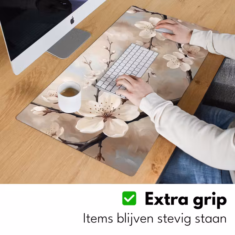 Bureau onderlegger - Bloesem - Takken - Schilderij - Beige - Serene — 6