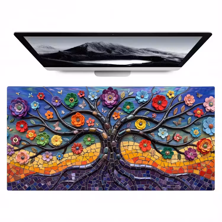 Bureau onderlegger - Levensboom - Mozaïek - Bloemen - Kleurrijk - Vrolijk — 1