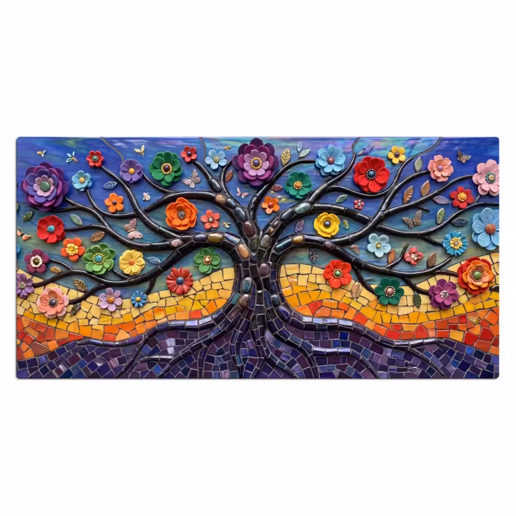 Bureau onderlegger - Levensboom - Mozaïek - Bloemen - Kleurrijk - Vrolijk — 2