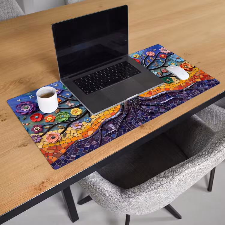 Bureau onderlegger - Levensboom - Mozaïek - Bloemen - Kleurrijk - Vrolijk — 3