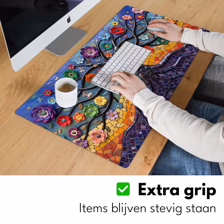 Bureau onderlegger - Levensboom - Mozaïek - Bloemen - Kleurrijk - Vrolijk — 6