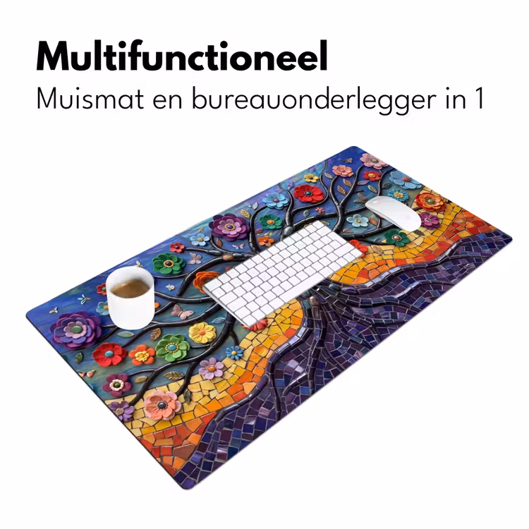 Bureau onderlegger - Levensboom - Mozaïek - Bloemen - Kleurrijk - Vrolijk — 7