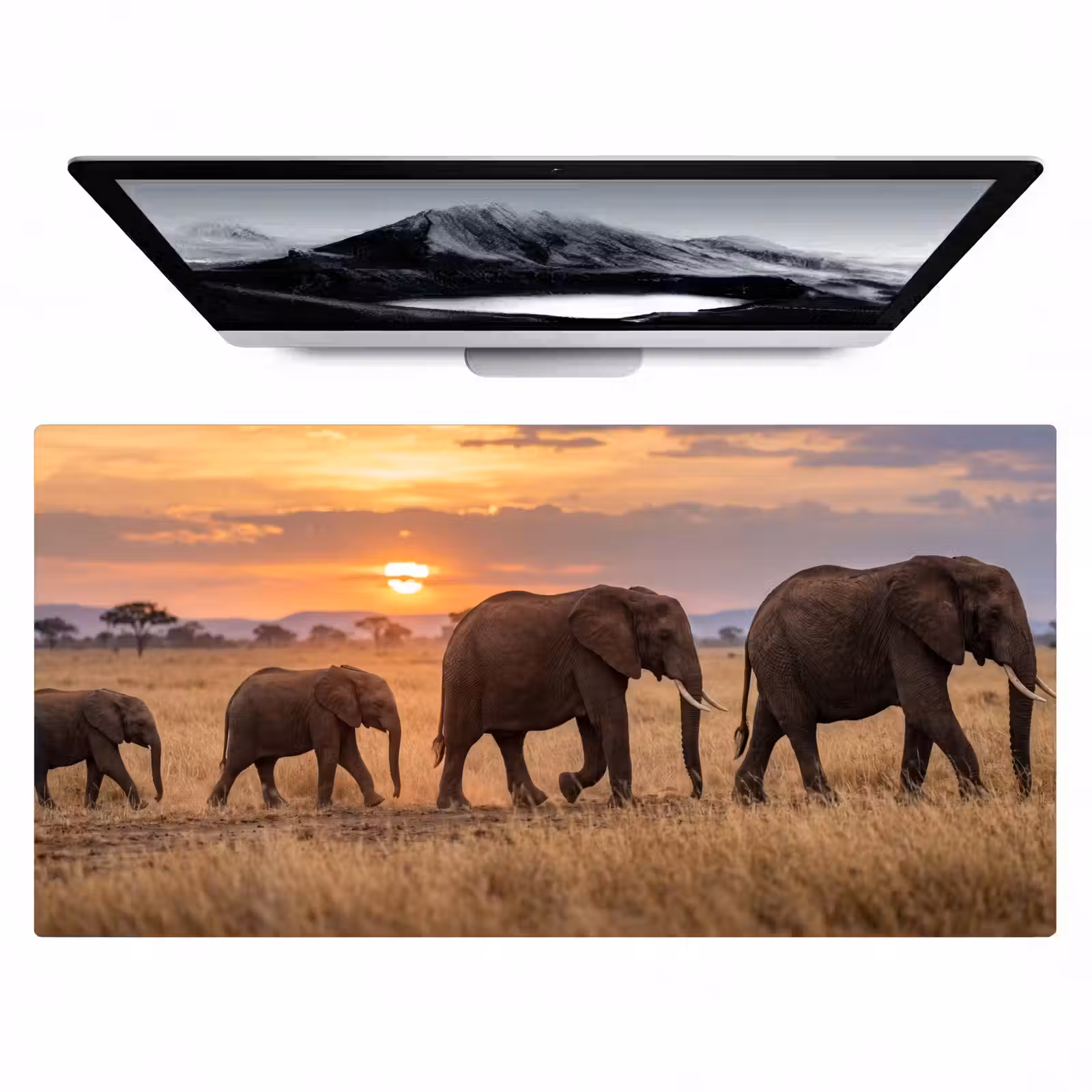 Bureau onderlegger - Olifanten - Savanne - Zonsondergang - Afrika - Warm — 1