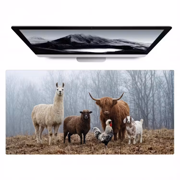 Bureau onderlegger - Boerderijdieren - Groep - Mist - Natuur - Rustiek — 1