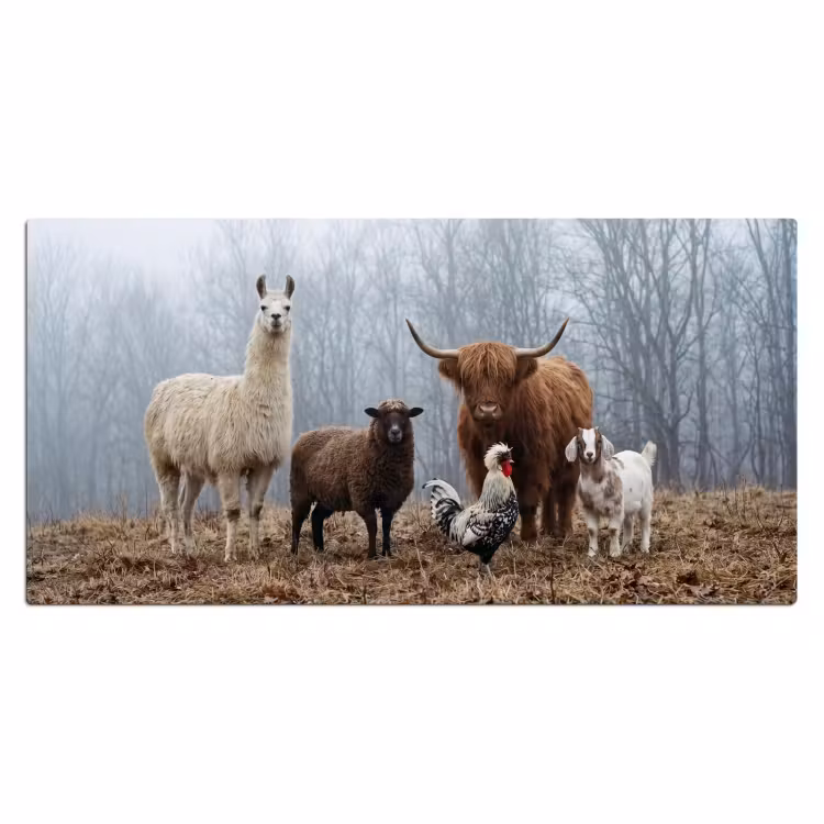 Bureau onderlegger - Boerderijdieren - Groep - Mist - Natuur - Rustiek — 2