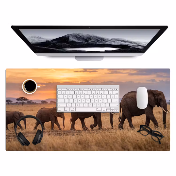 Bureau onderlegger - Olifanten - Savanne - Zonsondergang - Afrika - Warm — 4