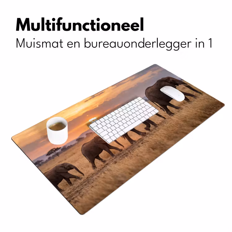 Bureau onderlegger - Olifanten - Savanne - Zonsondergang - Afrika - Warm — 7
