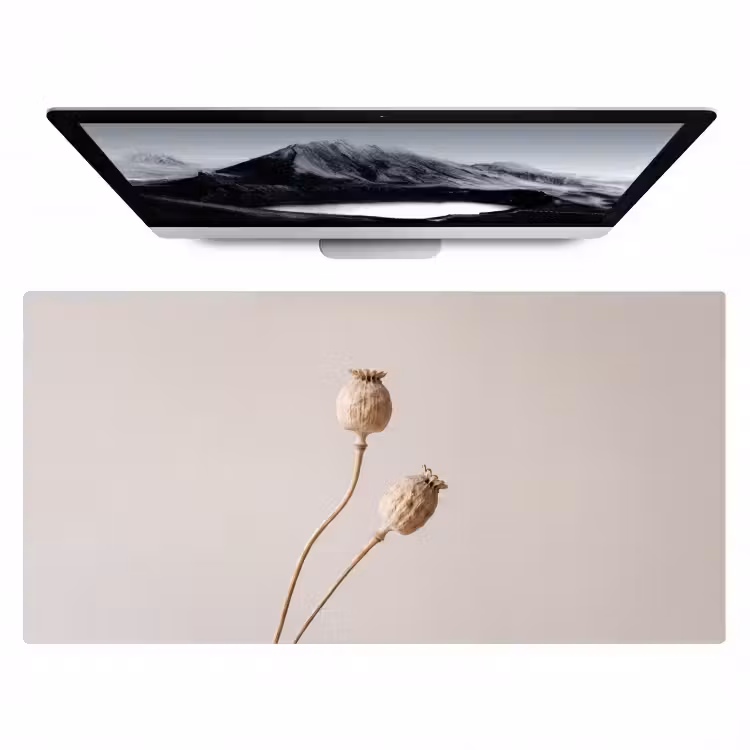 Bureau onderlegger - Papaverbollen - Droogbloemen - Minimalistisch - Beige - Rustig — 1