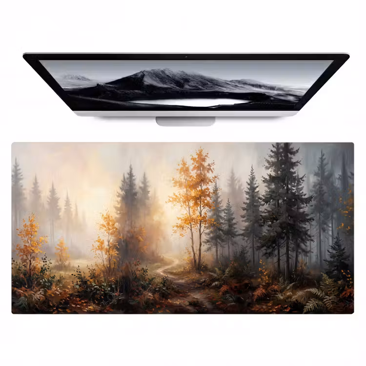 Bureau onderlegger - Bospad - Herfstbladeren - Natuur - Schilderachtig - Oranje — 1