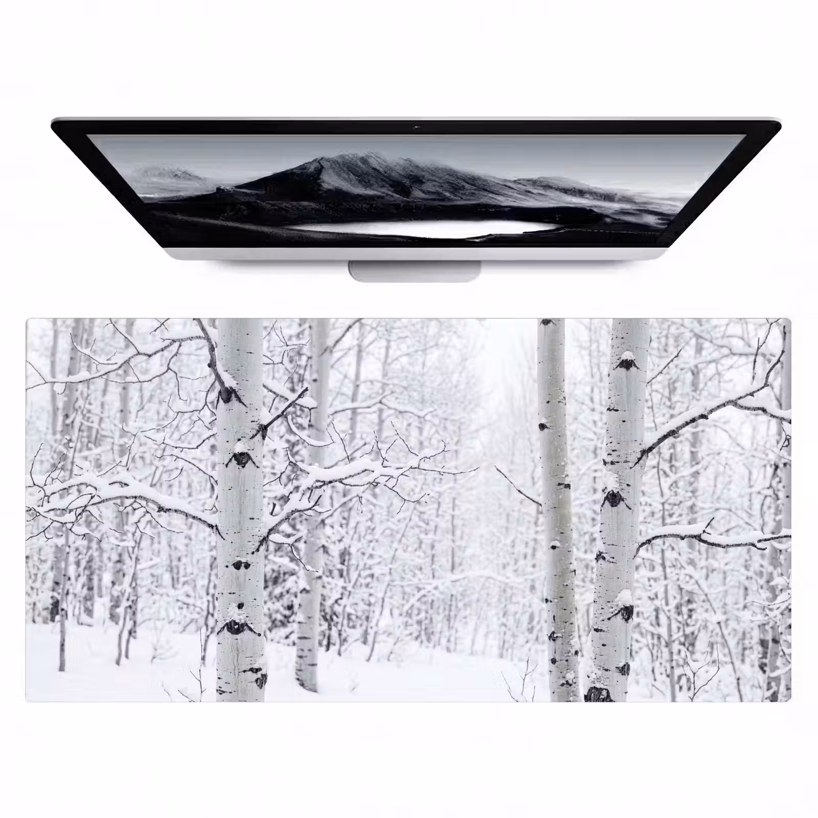 Bureau onderlegger - Berkenbomen - Sneeuw - Winter - Bos - Wit — 1
