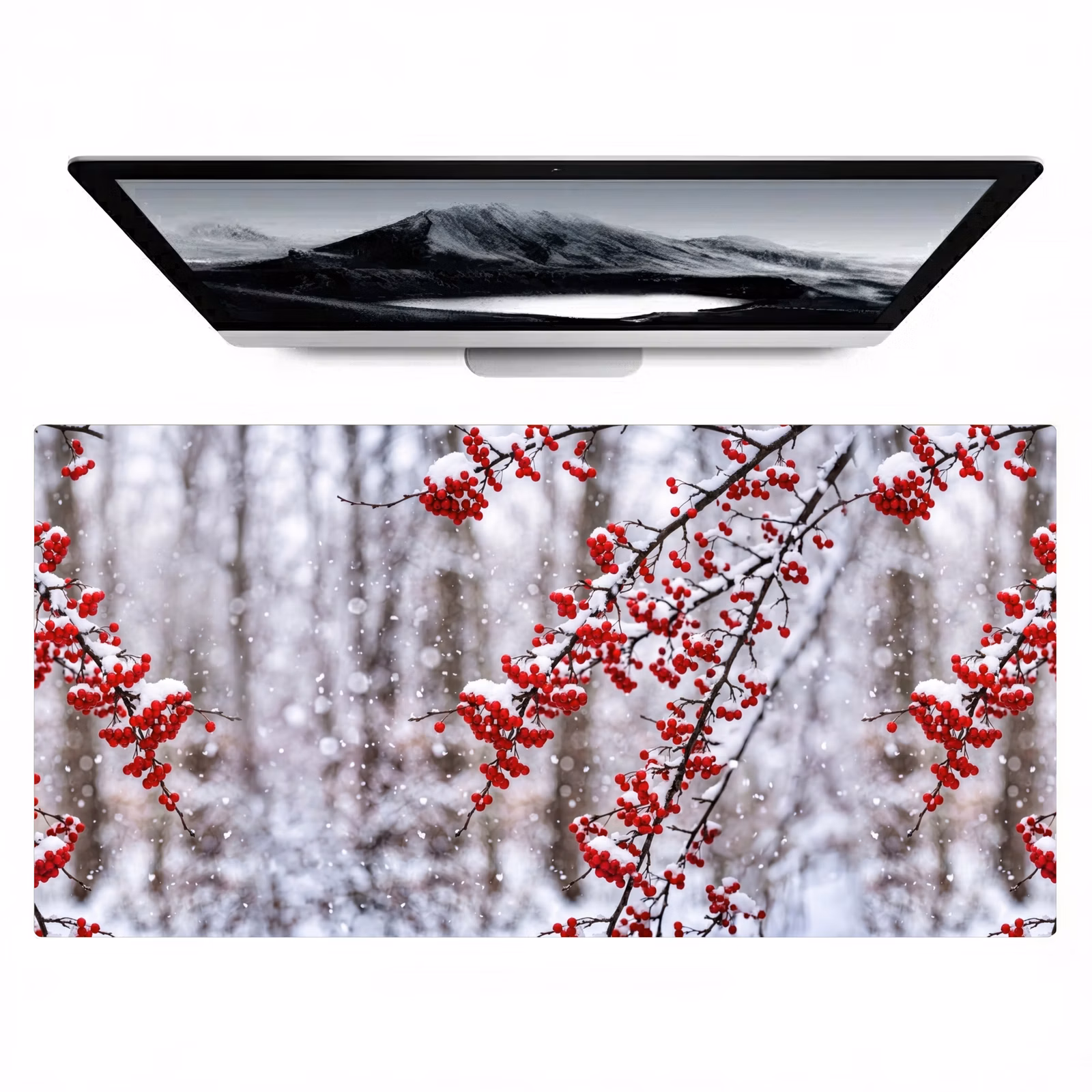 Bureau onderlegger - Bessen - Takken - Sneeuw - Winter - Kleurrijk — 1