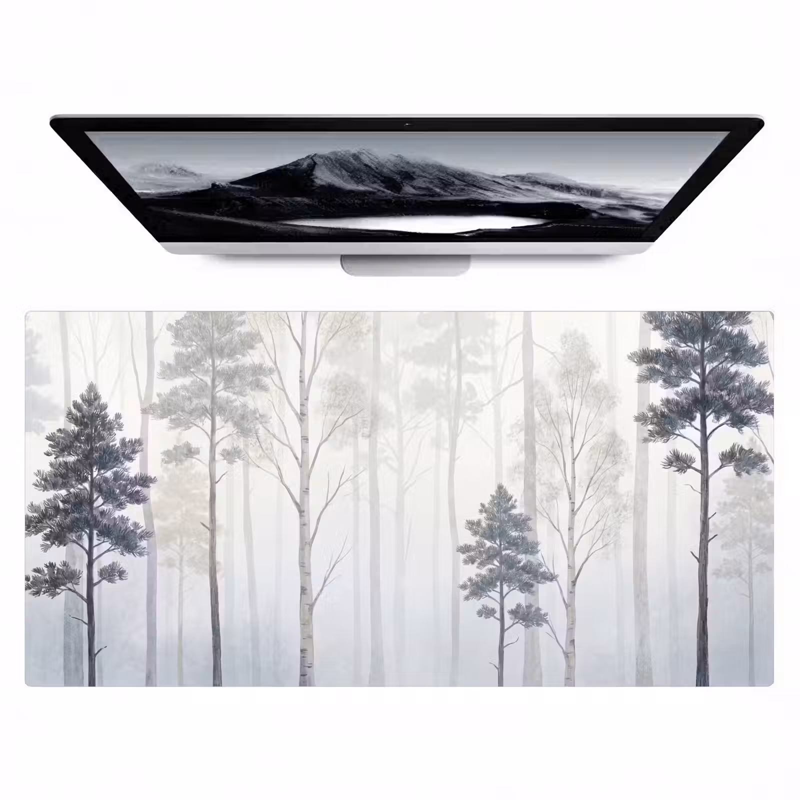 Bureau onderlegger - Bos - Bomen - Mist - Natuur - Illustratie - Grijs — 1