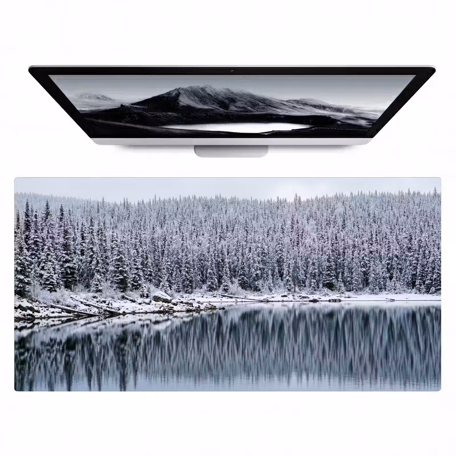 Bureau onderlegger - Bos - Reflectie - Meer - Winter - Serene — 1