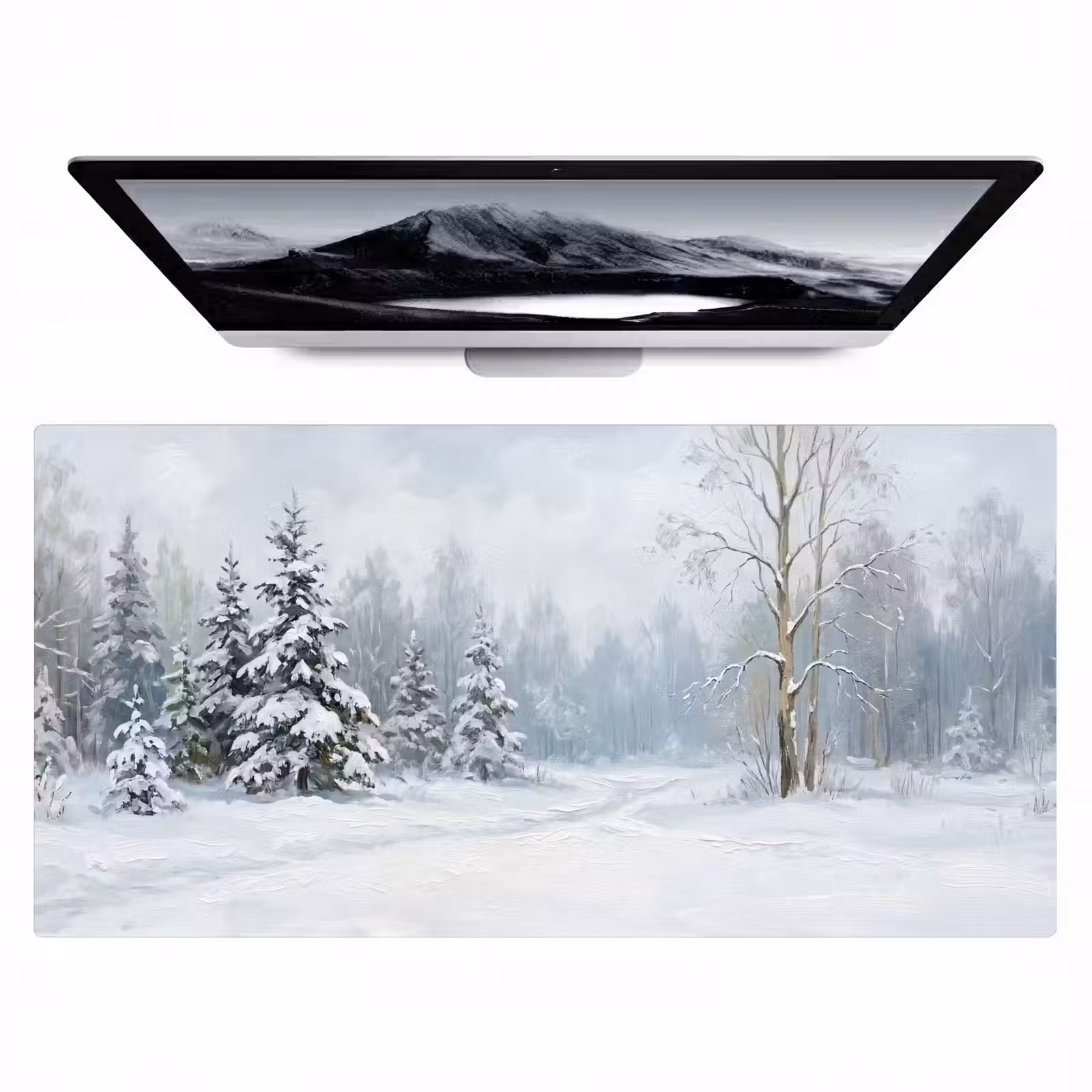 Bureau onderlegger - Bospad - Dennen - Sneeuw - Winter - Rustgevend — 1